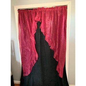 Vintage Red Ruffled Sheer Curtain Panels Rod Pocket Top 42" W x 64" L Elegant Wi